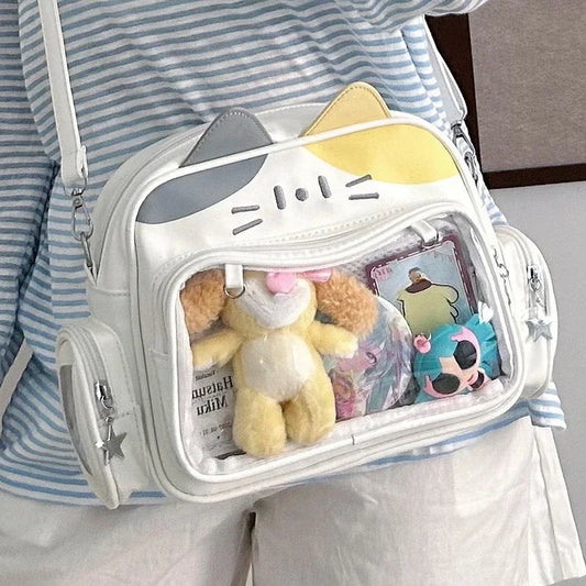 Y2K Kawaii Cat Ita Bag | Aesthetic Transparent Pocket Backpack Luxegan
