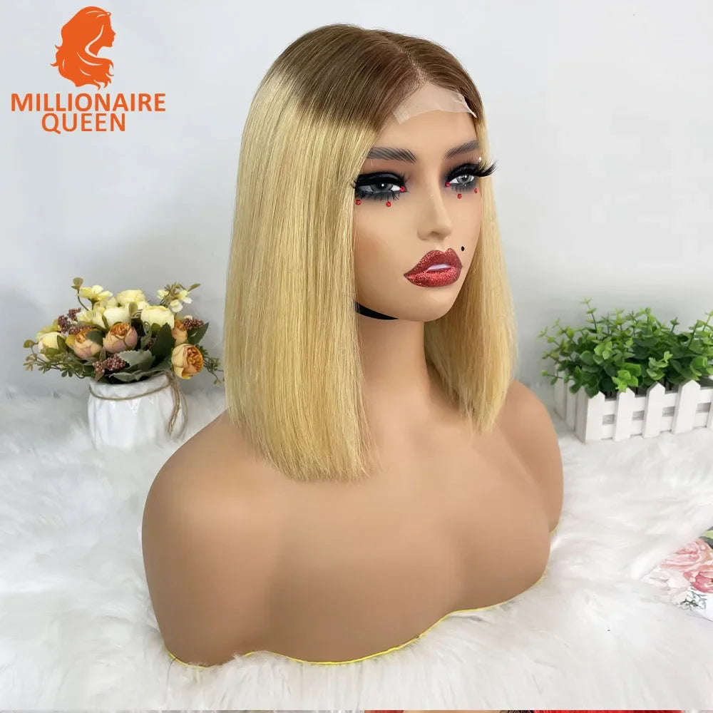 Highlight P4/30 Brown Vietname Bone Straight Bob Wig Super Double Drawn Human Hair 2x6 Glueless Lace Closure Wig For Black Women