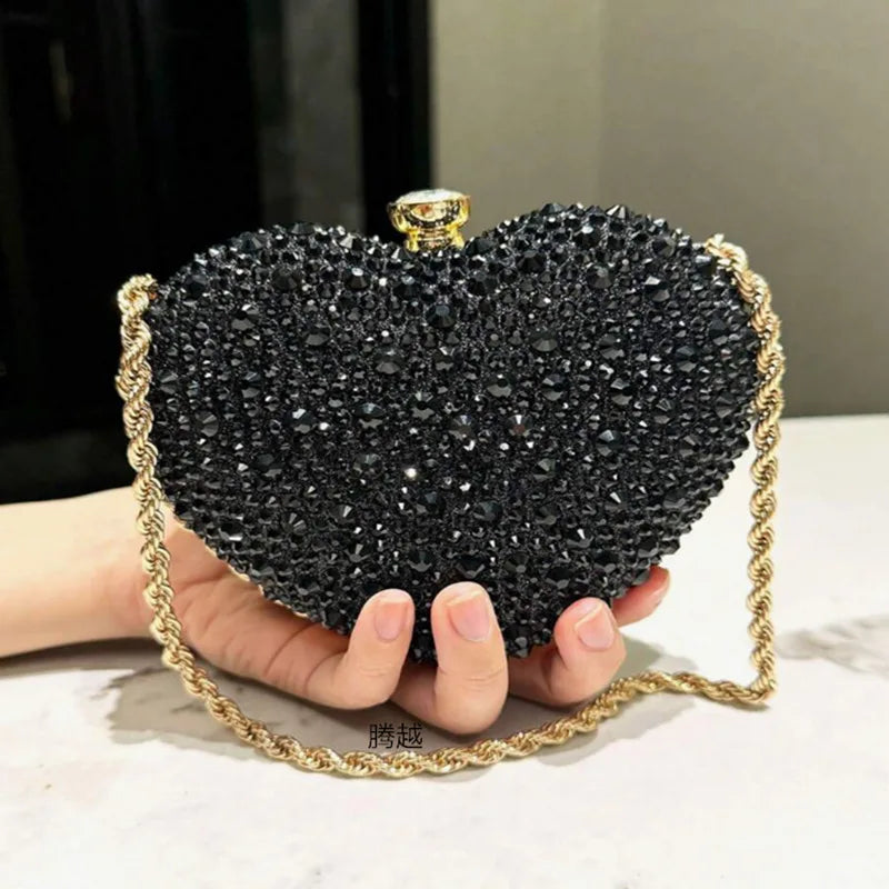 Luxury Diamond Inlay Heart-Shaped Clutch | Sparkling Crystal Wedding & Party Purse | High-End Rhinestone Evening Shoulder Bag | Designer Beaded Messenger Bag for Women Luxegan
