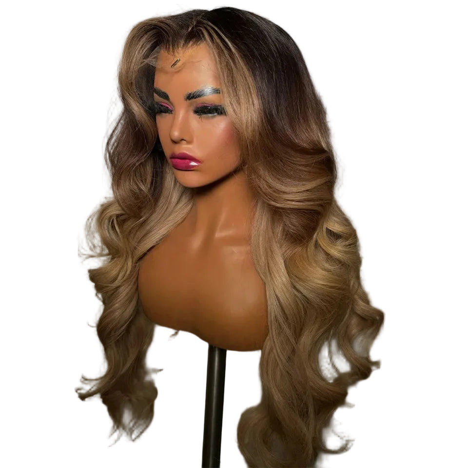 Luxury Ombre Blonde Body Wave Lace Front Wig | 13x6 / 13x4 Transparent Swiss Lace Frontal Wig | 100% Malaysian Remy Human Hair Multi-Tonal Black Brown to Honey Blonde 5x5 Closure Wig for Women (26+ Inch Long) Luxegan