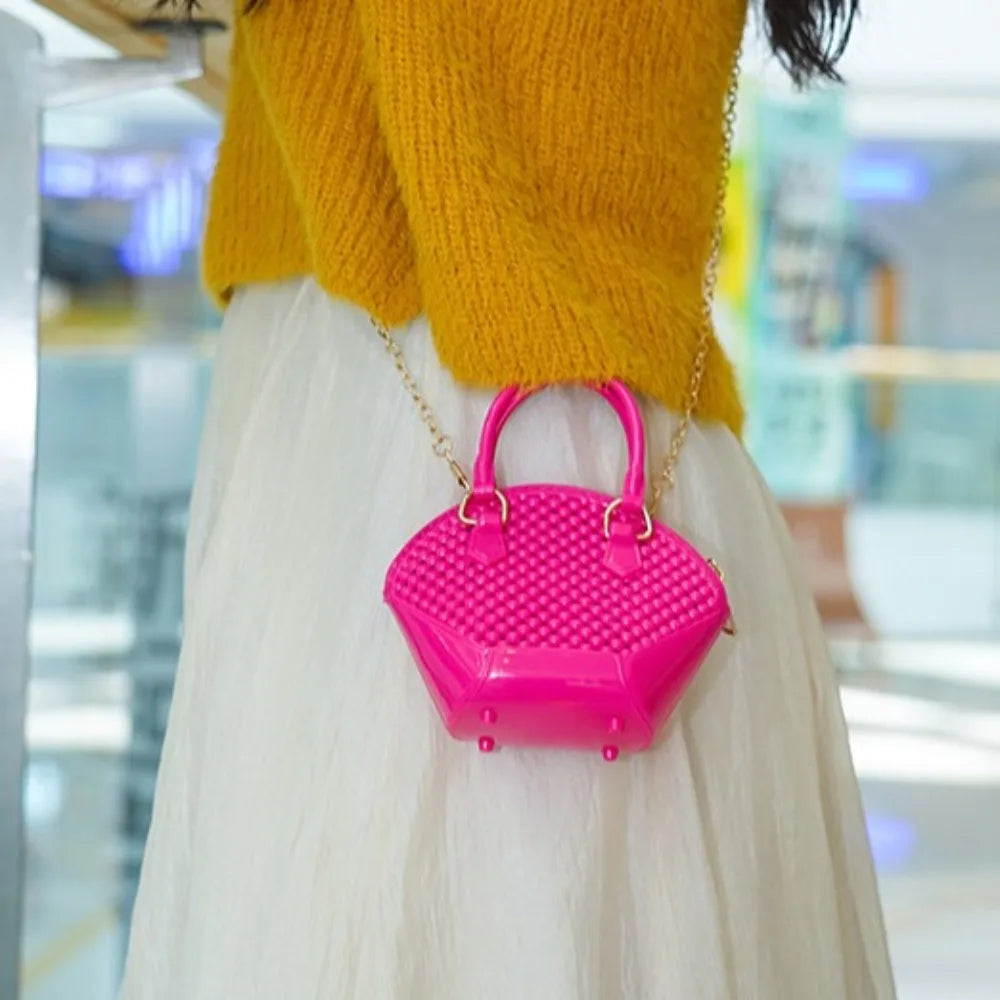 PU Cartoon Hobo Bag | Moderate Hardness Transparent Pearl Shell Crossbody Luxegan