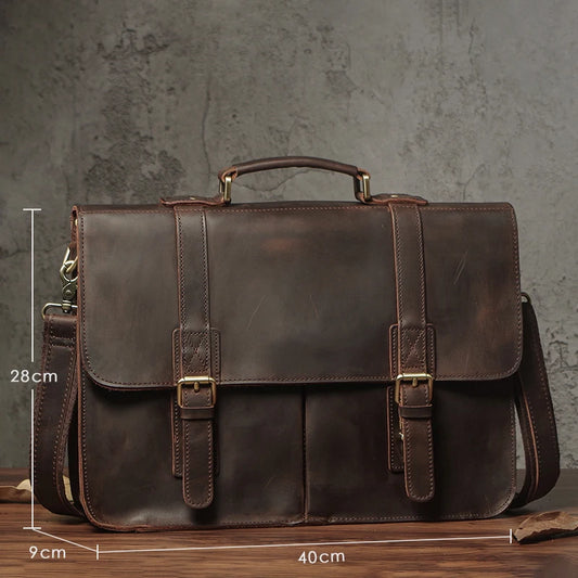 Men’s Executive Genuine Leather Briefcase | Sophisticated "Top Cowhide" Silhouette | Vintage Business Handbag & Laptop Messenger Bag | "Dignified" High-Performance Professional Essential for Radiant Versatile Styling Luxegan