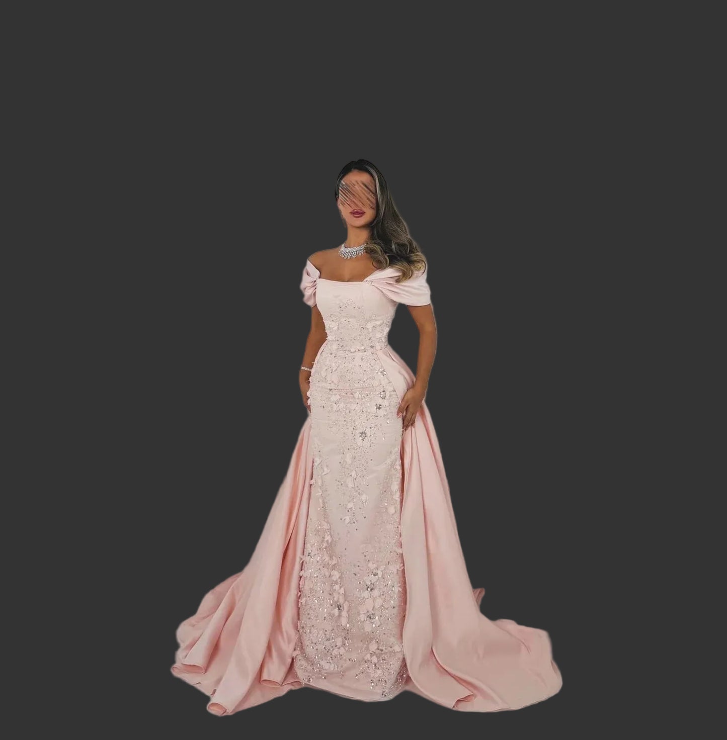 Elegant Pink Off-the-Shoulder Evening Dress | Luxury 3D Flowers Satin Prom Dress | Premium Mermaid Floor-Length Wedding Guest Dress | Classic Strapless Built-In Bra Special Occasion Gown Luxegan