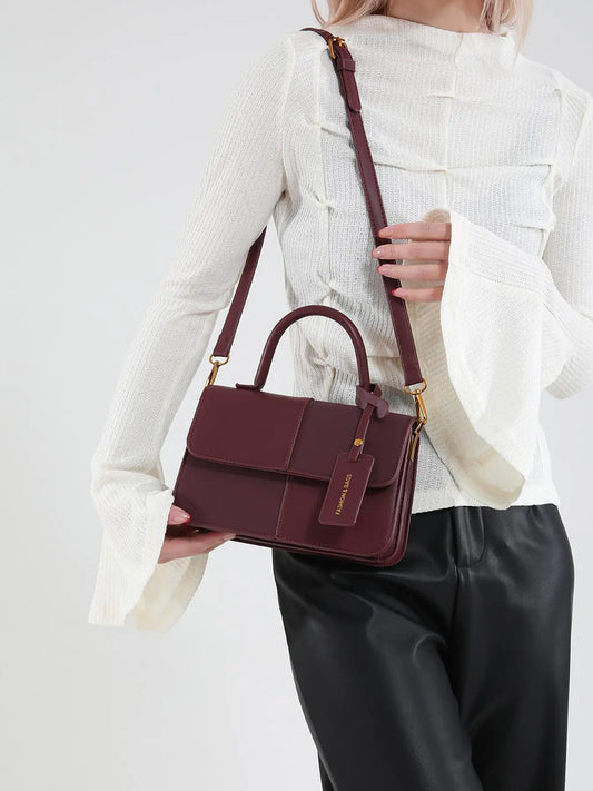 Burgundy PU Leather Bag | Retro Contrasting Color Crossbody Luxegan