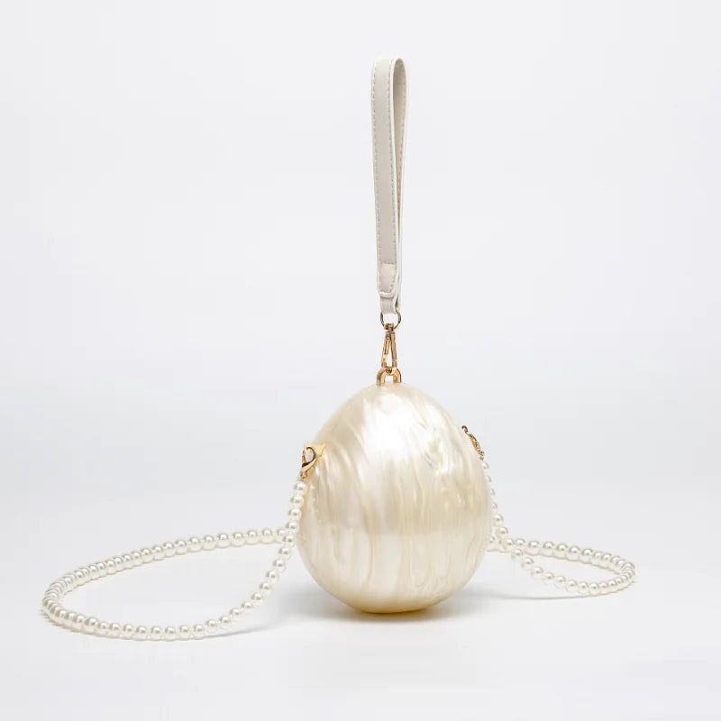 Mini Pearl Beaded Evening Bag | Luxury Egg-Shaped Shoulder Handbag | Fashion Trend "Drop Shape" Crossbody | Chic Acrylic Beaded Necklace Purse for Women (Model 20241125-1) Luxegan
