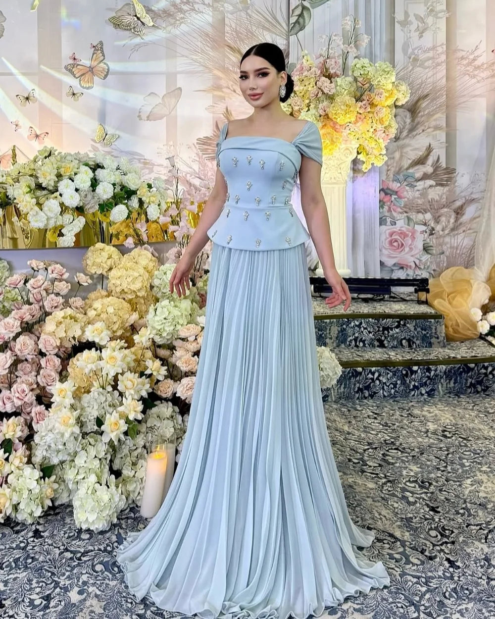 Rhinestone Draped Jersey A-Line Off-Shoulder Gown | Bespoke Formal Evening Dress Luxegan