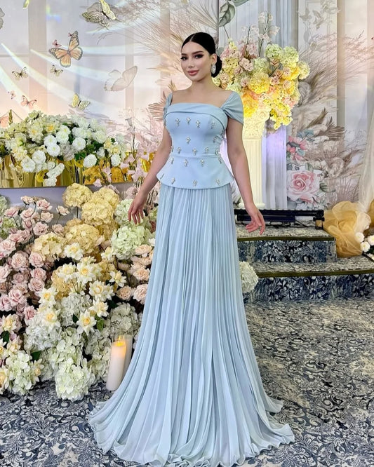 Rhinestone Draped Jersey A-Line Off-Shoulder Gown | Bespoke Formal Evening Dress Luxegan