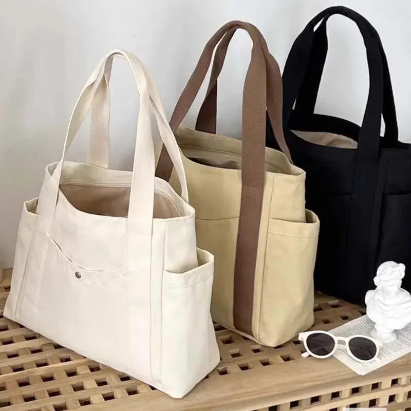 Large Capacity Canvas Tote Bag | Sophisticated "High Appearance" Work Silhouette | Elegant "Art Student" Commuting Shoulder Bag | "Dignified" Solid Casual Tote for Radiant Versatile Styling Luxegan