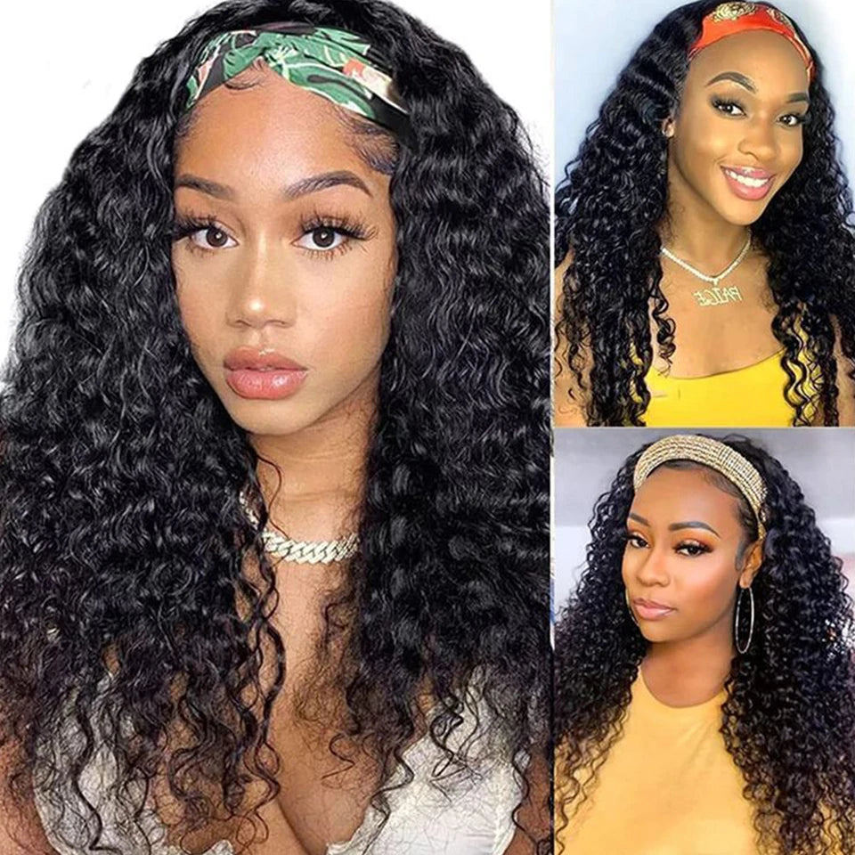 Indian Jerry Curly Headband Wig | 250% Density Glueless Remy Human Hair Luxegan