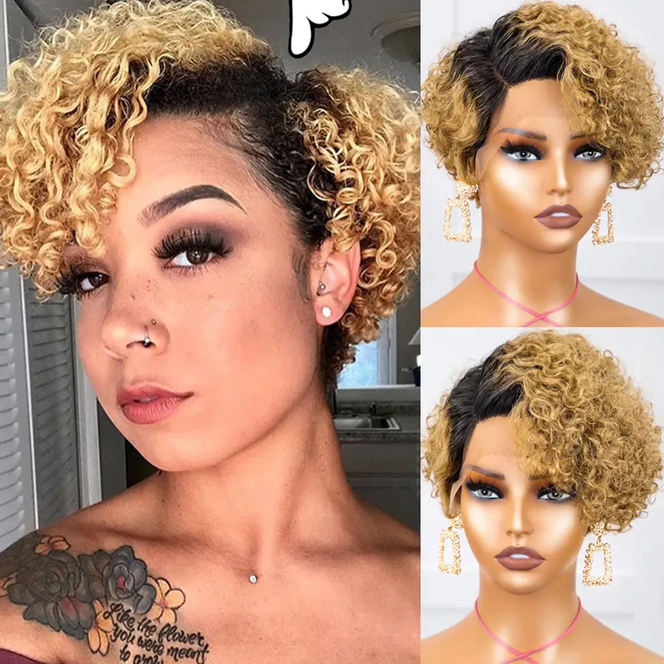 Natural Black Pixie Cut Wig | Short Curly Bob 13x1 Lace Front Human Hair (Pre-Plucked) Luxegan