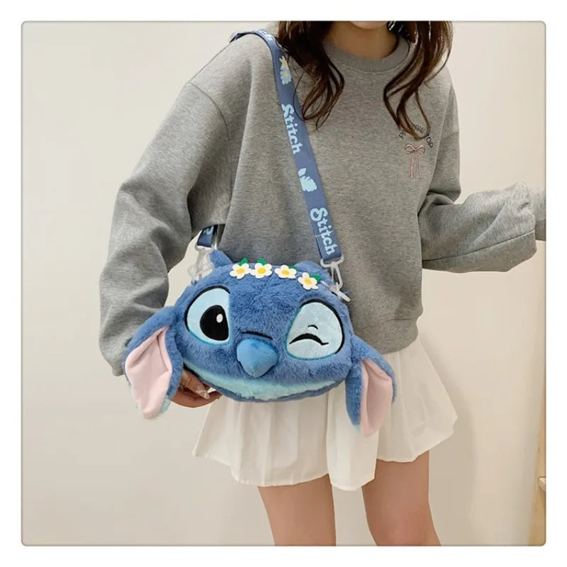New Disney Cartoon Stitch Plush Backpack | Girls Cute Ins Shoulder Messenger Bag (Parent-Child Gift) Luxegan