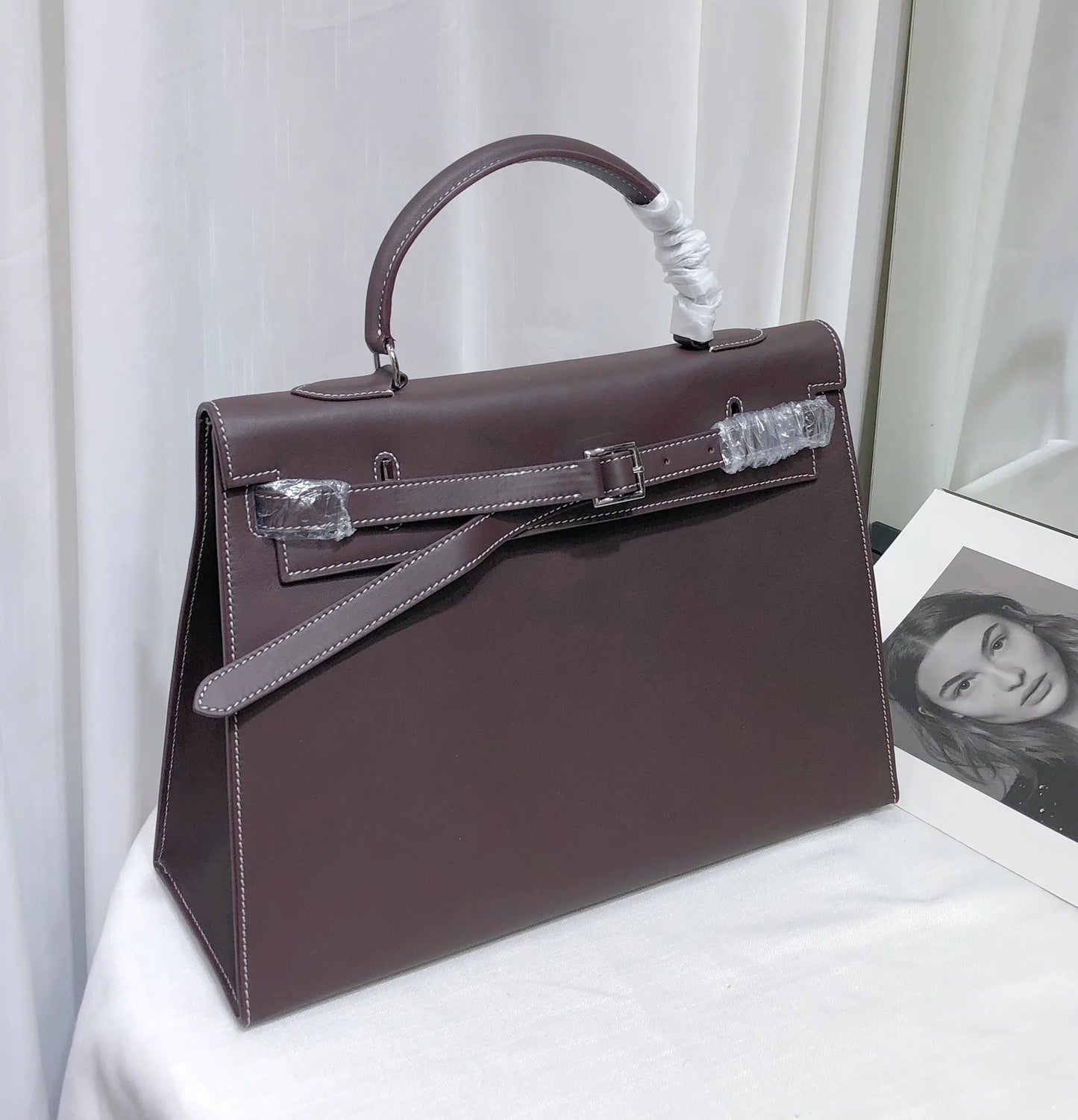 New High-end First-layer Swift Cowhide Leather Women Bag | Folding Clutch Bag Fashionable Shoulder Bag Commuting Casual Versatile Luxegan