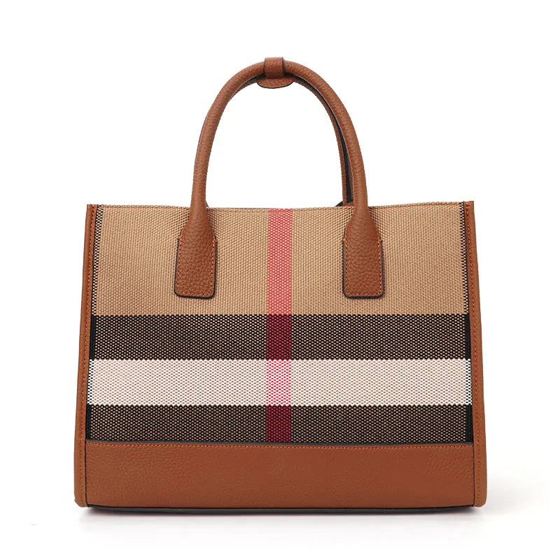 Classic Plaid Canvas Tote | Large Capacity Crossbody Handbag Luxegan