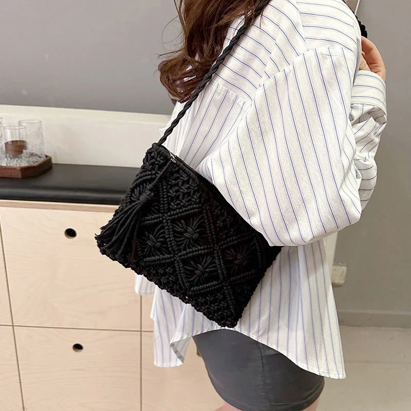 Soft Bohemian Straw Woven Crossbody | Hollow Out Summer Flap Bag Luxegan