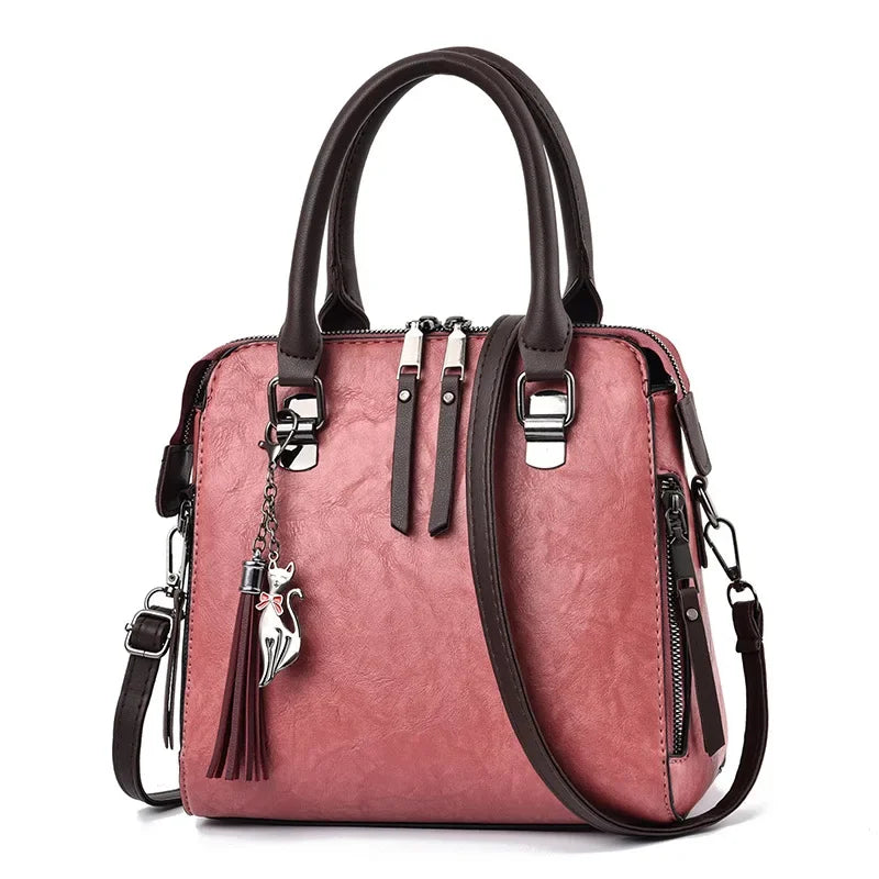 Vintage PU Leather Ladies Handbags | Women's Messenger Bags & Totes (Tassel Designer Crossbody Shoulder Bag) Luxegan