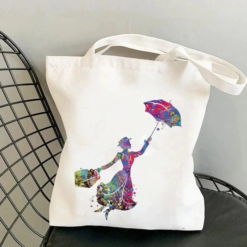 Soft Unisex Canvas Mary Poppins Tote | Kawaii Harajuku Large Capacity Shopping Bag Luxegan