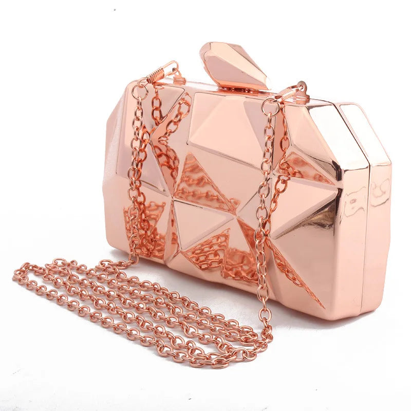 Luxury Metal Handle Dinner Bag | Geometric Irregular Banquet Clutch | Women’s Sequined Minaudiere & Crossbody Chain Dress Bag Luxegan