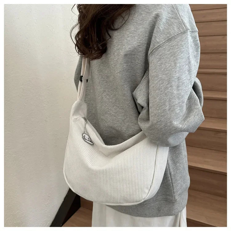 Corduroy "Lazy Wind" Dumpling Bag | Japanese Literary & Korean Casual Handbag Luxegan