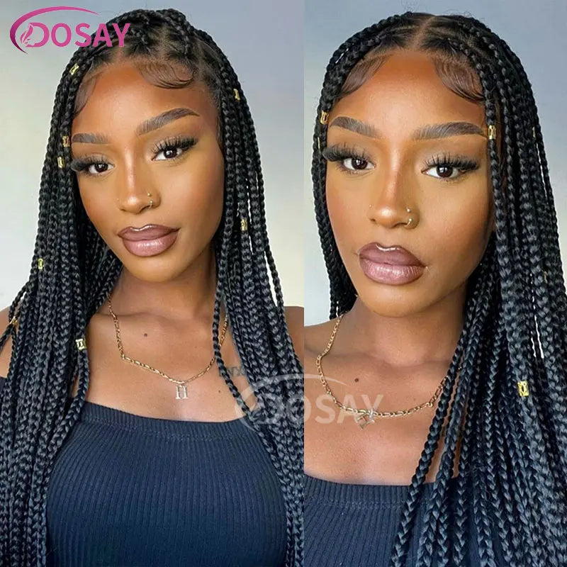 36" Full Lace Braided Wigs Synthetic Hair Box Braids Lace Front Wigs Knotless Braided Wigs For Black Women Braiding Wigs African Luxegan