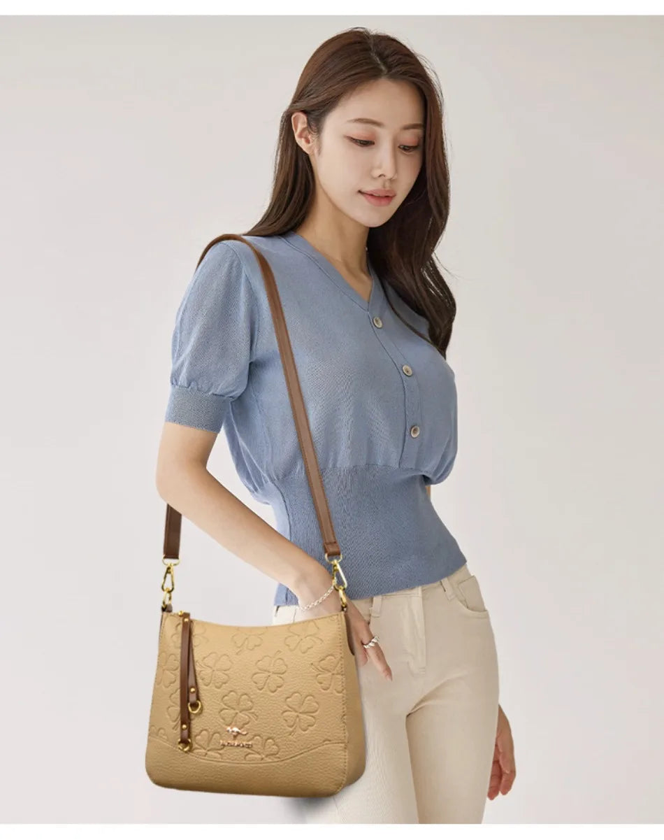Luxury Designer Women’s Soft Leather Shoulder Bag | Elegant Floral Knurling Handbag | Sequined Messenger Crossbody Bag | New Fashion "Sac A Main" for All Seasons Luxegan