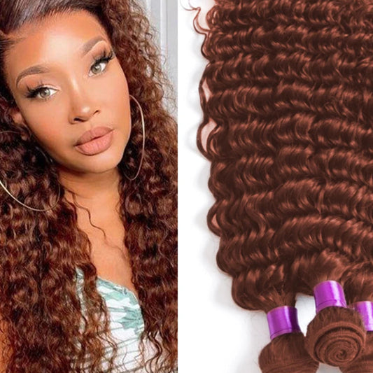 Auburn Brown Deep Wave Human Hair Blend Bundles | 10–30 Inch Luxegan