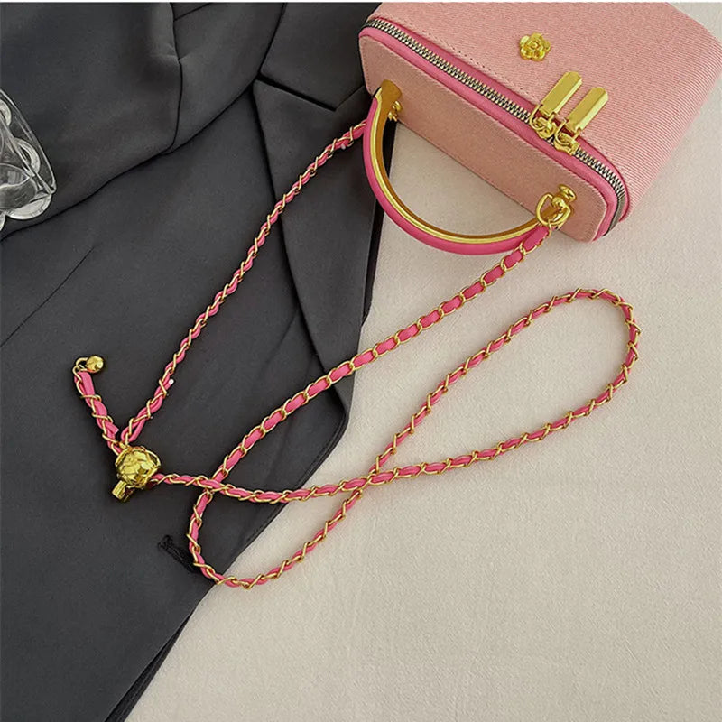 Denim Knitting Box Bag | Hard Luxury Designer Small Square Chain Crossbody Luxegan