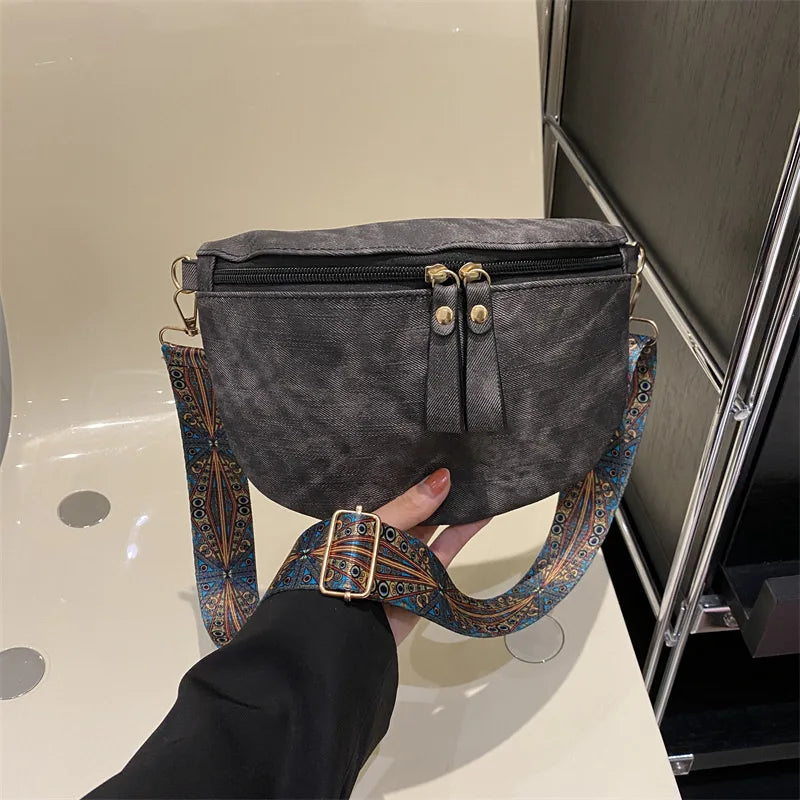 Stylish Hobo Solid Color Satchel | Luxury Designer Chest Bag & Women's PU Leather Waist Bags (Wide Strap Fashion Fanny Shoulder Pack) Luxegan