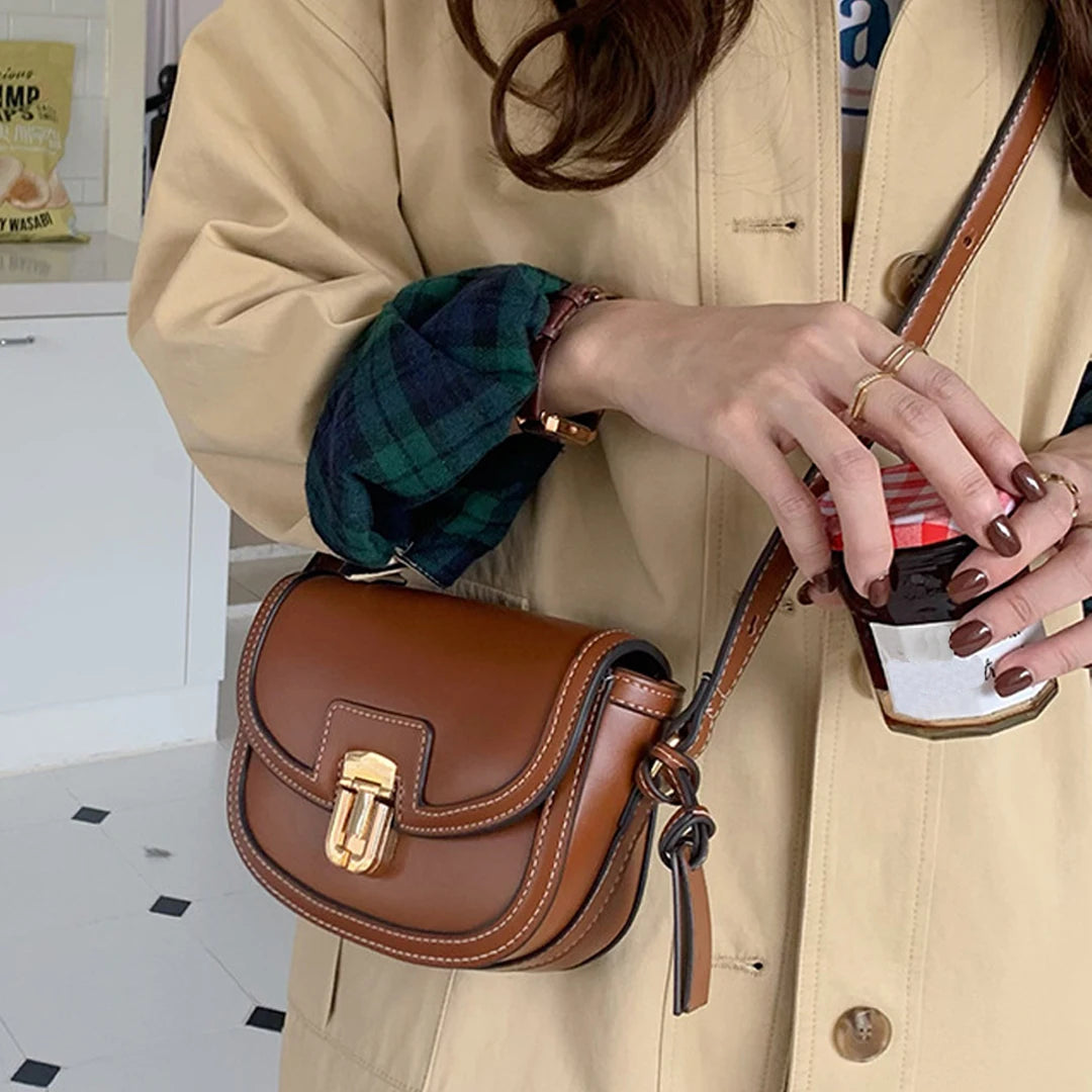 Retro Canvas Patchwork Crossbody Bag | Contrasting Color Saddle Bag