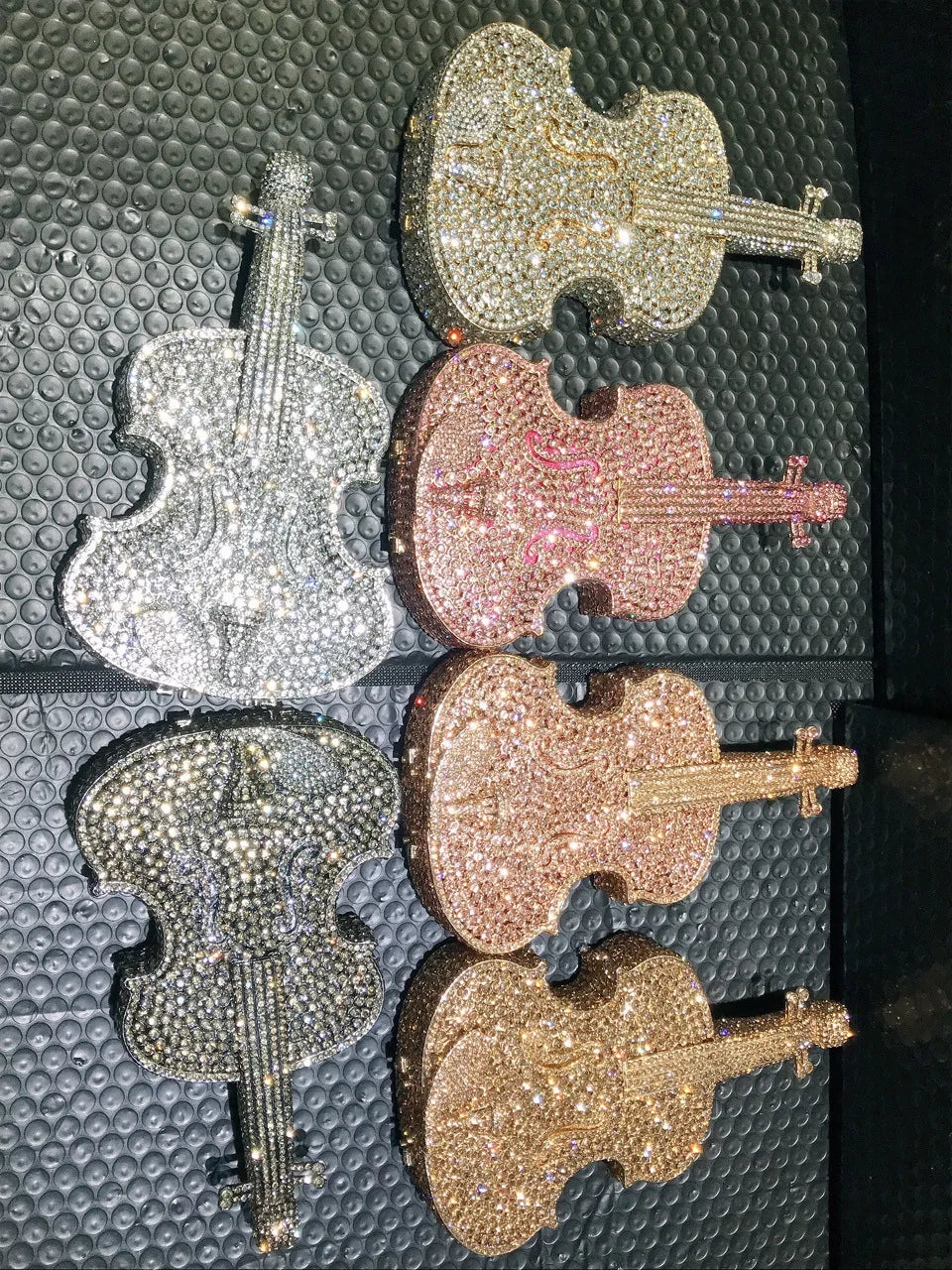 Luxury Violin-Shaped Crystal Evening Clutch | Sophisticated Rhinestone-Encrusted Dinner Purse | Elegant Bridal Handbag with Genuine Leather Lining | "Dignified" Structured Minaudière for High-Fashion Events Luxegan