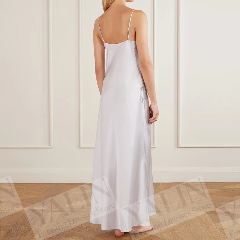 Lace Floral Draped A-Line Prom Dress | Spaghetti Strap Sleeveless Ankle-Length Gown Luxegan