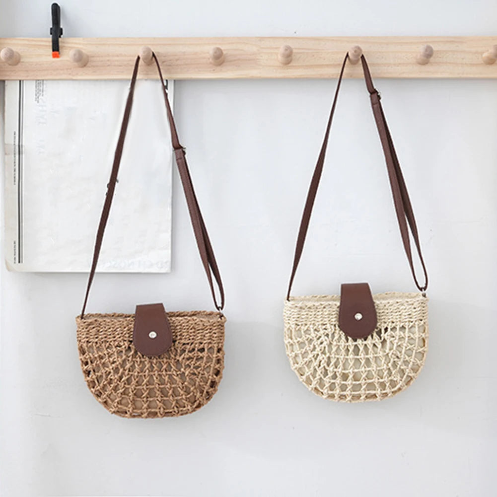 Straw Woven Saddle Bag | Vintage Semi-Circle Crossbody Purse Luxegan