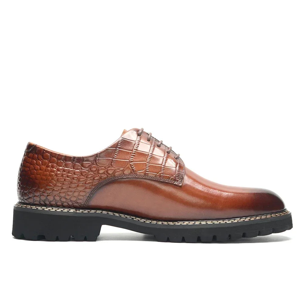 Designer Men's Genuine Leather Casual Derby Shoes | Crocodile Print Business & Social Sneakers (Height Increasing) Luxegan