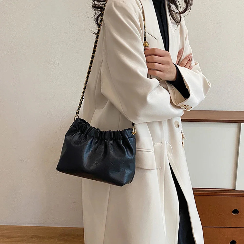 Stylish Women's Chain Shoulder Bag | Versatile Pleated Hobo Crossbody Tote Bag | Soft Satchel Sling Purse Luxegan
