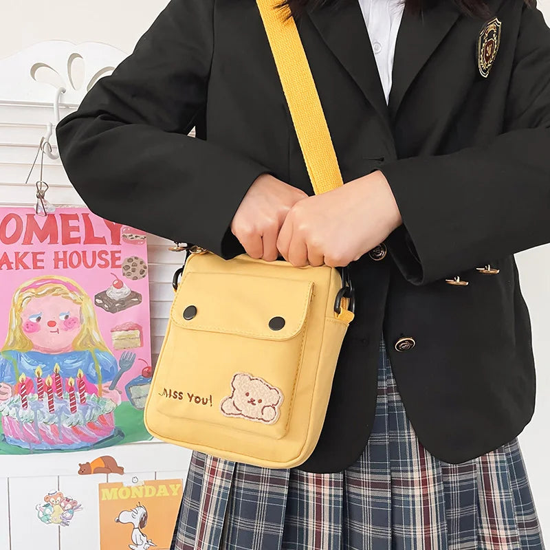 Cute Bear Nylon Bag | Preppy Mini Crossbody & Shoulder Purse Luxegan