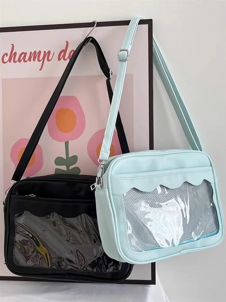 Women's PU Transparent Pocket Ita Bag | High School Girls JK Uniform Crossbody Shoulder Handbag (Fashion Satchel) Luxegan