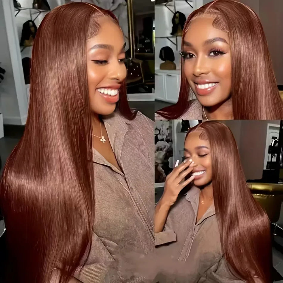36-Inch Chocolate Brown Straight HD Lace Wig | Sophisticated 250% Density 13x6 & 13x4 Frontal | Elegant "100% Brazilian Remy" Silhouette | "Dignified" Pre-Plucked Curved Part Human Hair for Radiant Versatile Styling Luxegan