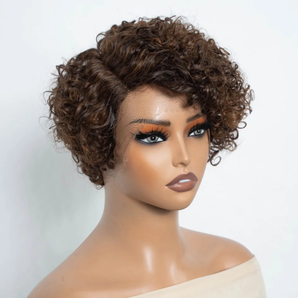 Natural Black Pixie Cut Wig | Short Curly Bob 13x1 Lace Front Human Hair (Pre-Plucked) Luxegan