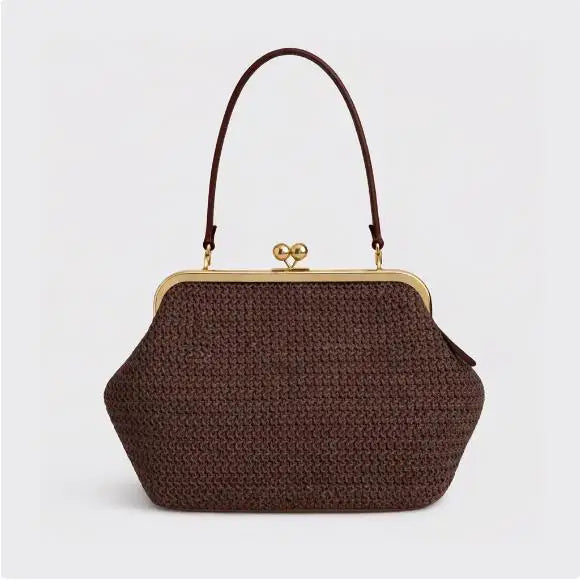 Irregular Design Seashell Straw Handbag | Sophisticated "Microfiber Leather" Silhouette | Elegant Big Clip Clutch | "Dignified" High-Performance Weaving Essential for Radiant Versatile Styling Luxegan