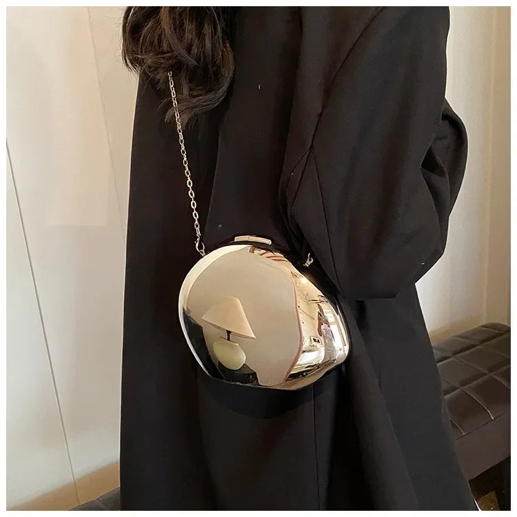 Designer Metallic Shell Clutch | Gold/Silver Shoulder Crossbody Purse Luxegan