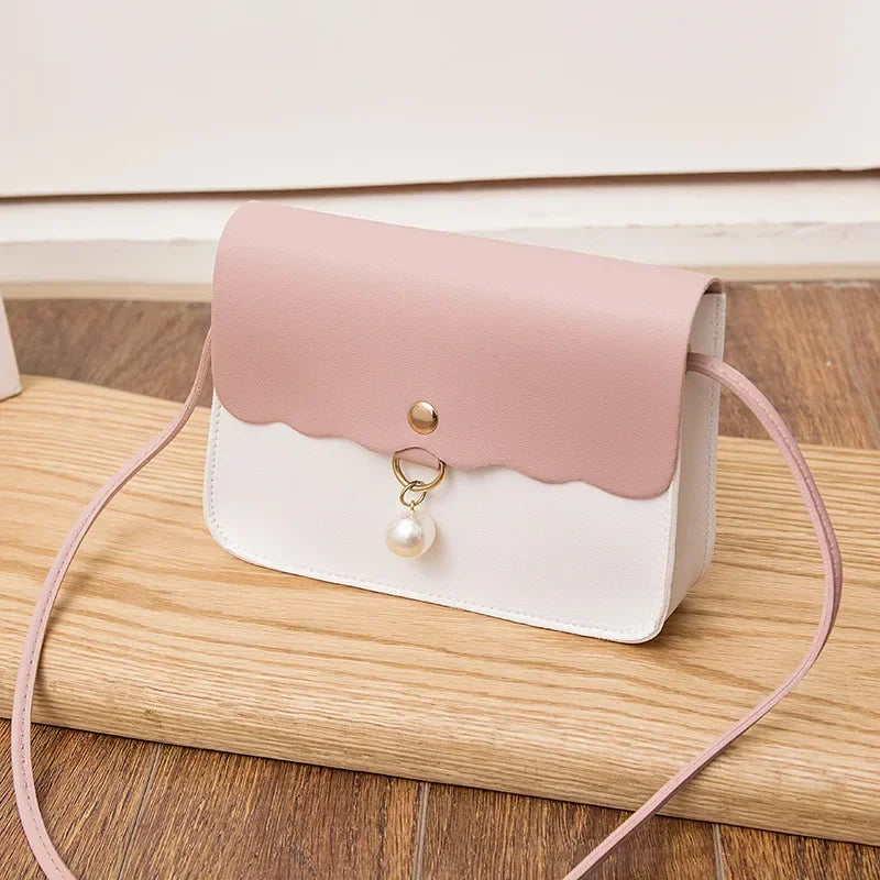 Fashion Simple PU Leather for Women | Solid Color Shoulder Messenger Bag & Lady Pendant Pearl Travel Small Handbag Luxegan