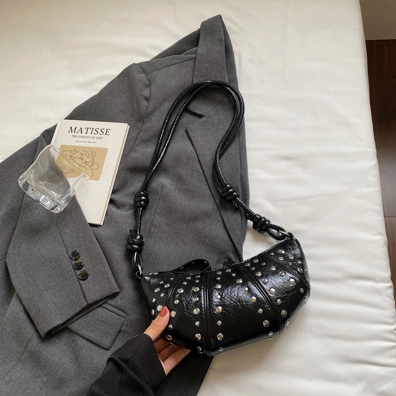 LEFTSIDE Rivets Design PU Leather Underarm Bags for Women 2025 New Punk Style Trend Female Shoulder Crossbody Bag Handbags