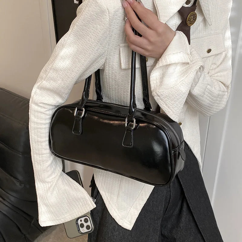 Retro Solid PU Leather Underarm Bag | Soft Korean Fashion Shoulder Purse Luxegan