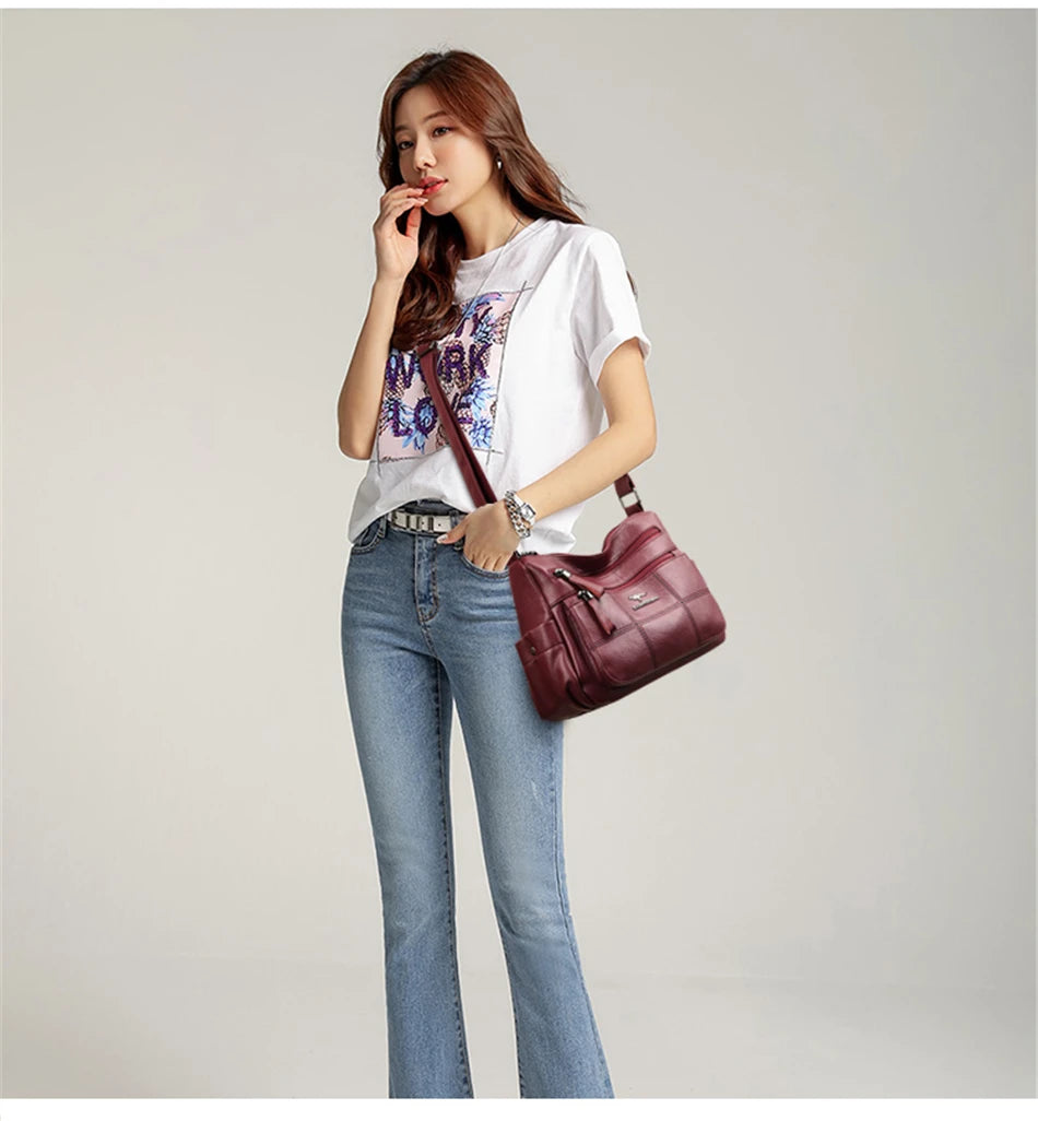 Genuine Sheepskin Leather Designer Handbag | Luxury Waterproof Bucket Bag for Women | Premium Business Messenger & Shoulder Tote with Sequined Accents Luxegan