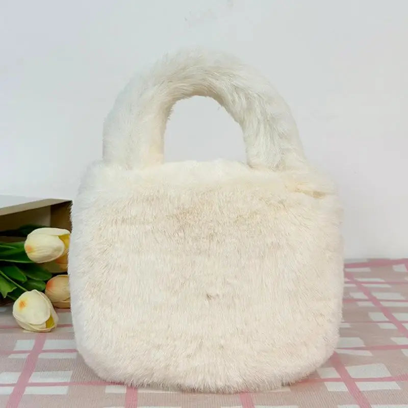 Top Handle Bag Small Women Tote Bag Furry Tote Bag Women Plush Bag Stylish Tote Handbags For Women Girls