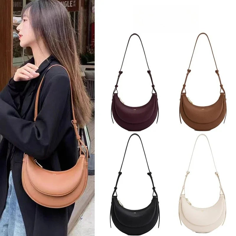 Women's Casual Tote Bags Handbag Luxury Designer Large Capacity PU Half Moon Crescent Bag Saddle Commuting Shoulder Bags Woman