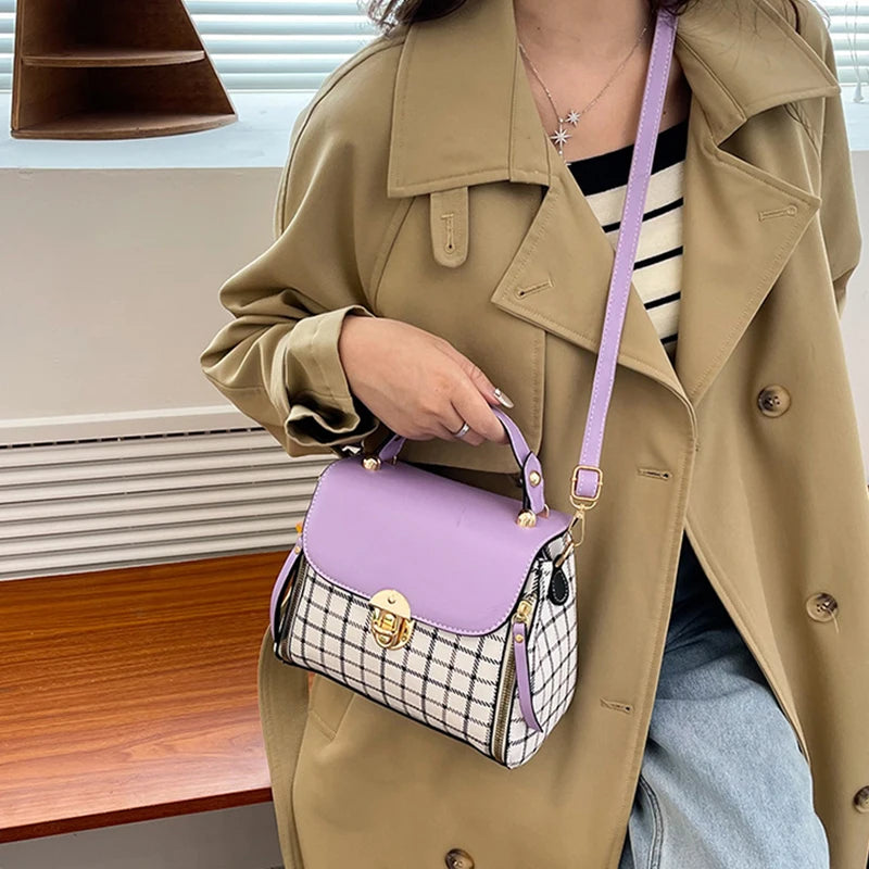 Women's Trendy Flap Shoulder Bag | PU Leather Crossbody Bag (Simple Plaid Designer Messenger Bag, Small Purse & Handbags Pouch) Luxegan