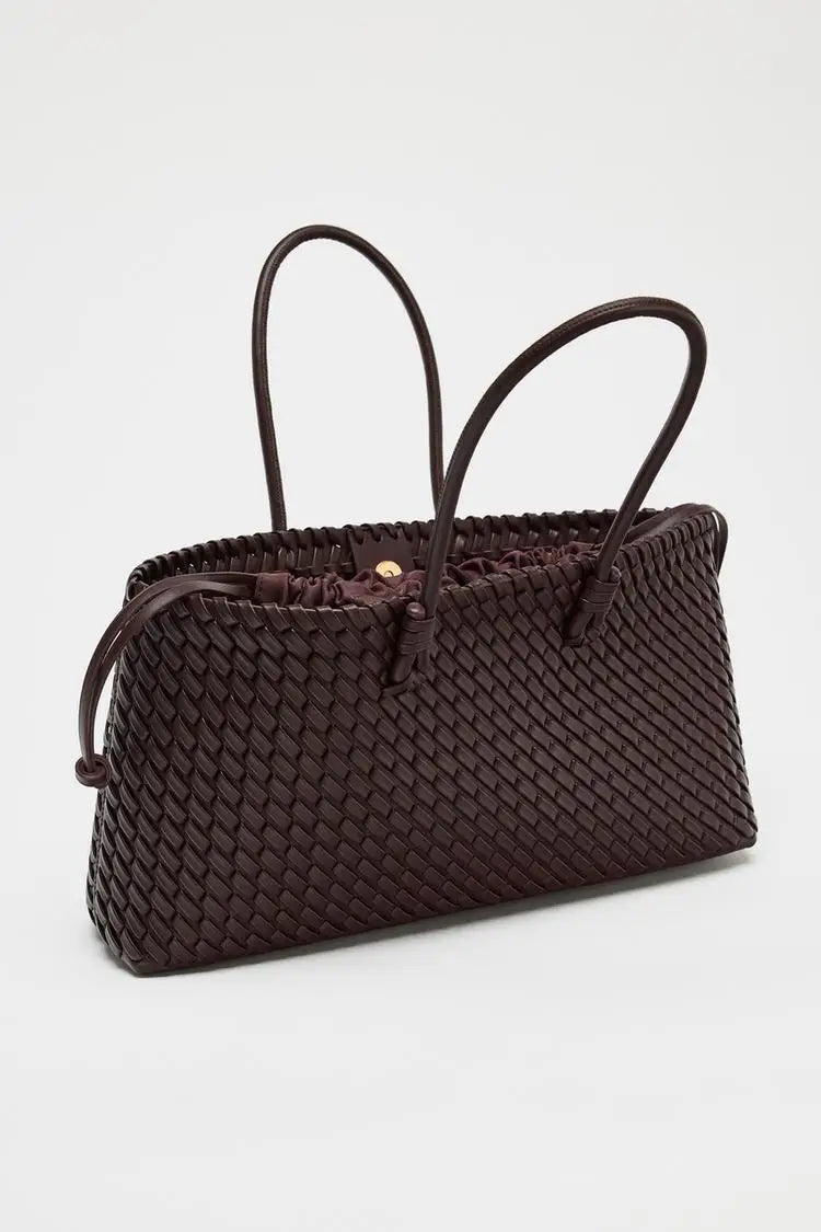 ELONGATED WOVEN SHOPPER BAG | Fashionable Top Handle Tote & Women's Shoulder Handbags (Luxury Design for Everyday Style) Luxegan