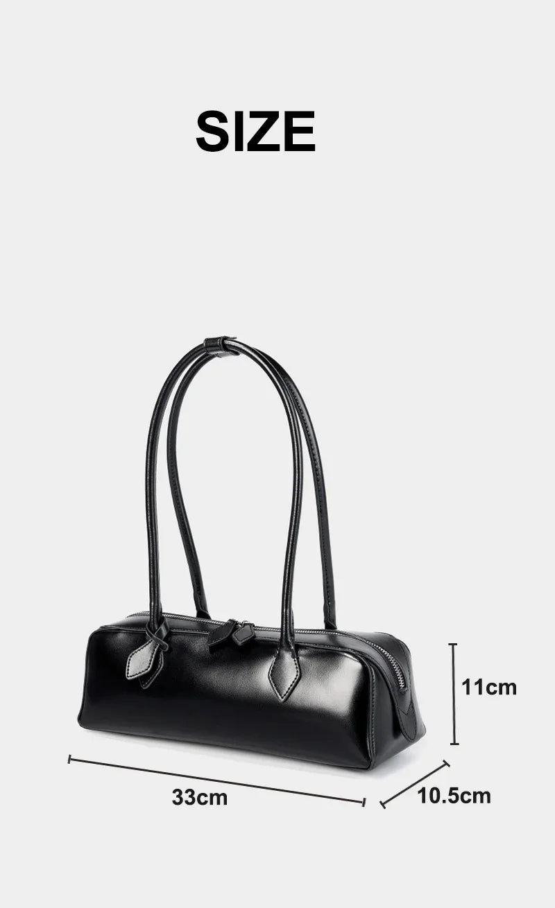 New Genuine Leather Women's Shoulder Bag | Large Capacity Cowhide Luxury Handbag (Long Strip Wine Red Baguette Bag) Luxegan