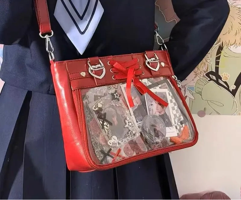 Small Red Heart Ita Bag Crossbody | Kawaii Clear Cute Shoulder Bag for Women & Student Girls (Japan Style) Luxegan