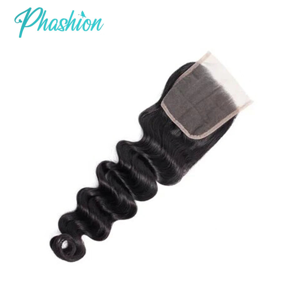 Phashion Loose Deep Wave 4×4 13x4 Lace Frontal HD Transparent Swiss Closure Pre Plucked Brazilian Remy Human Hair For  Women